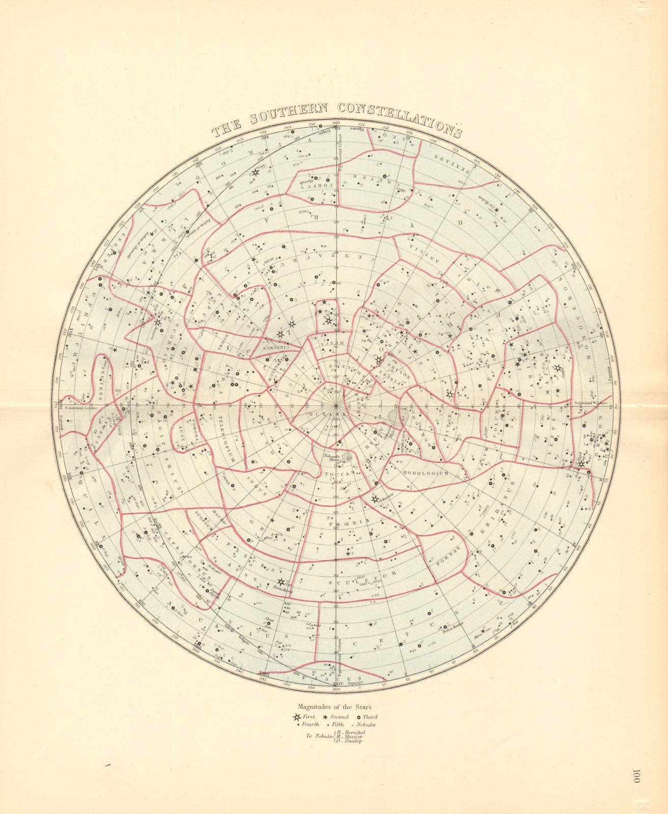STAR CHART. 'The Southern Constellations'. Showing star magnitudes 1876 map